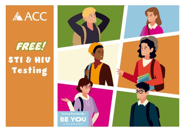 (ACC logo) Free! STI & HIV Testing - Testing provided by: Be You Colorado