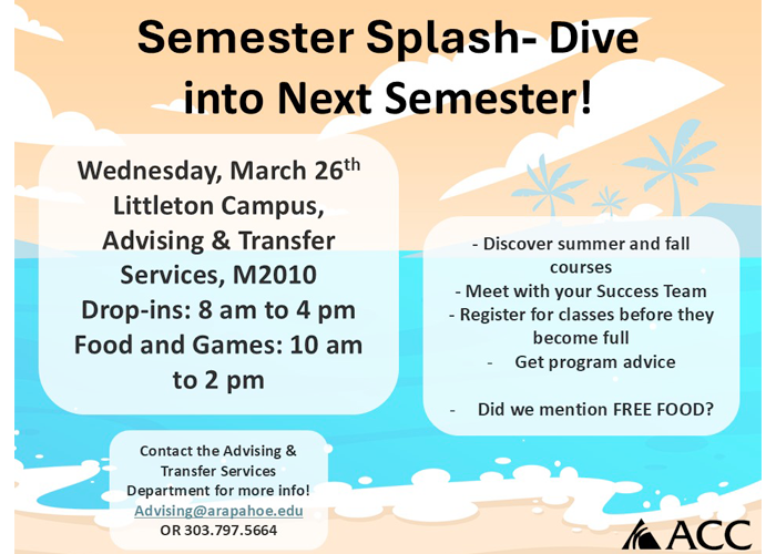 Semester Splash - Dive Into Next Semester flyer