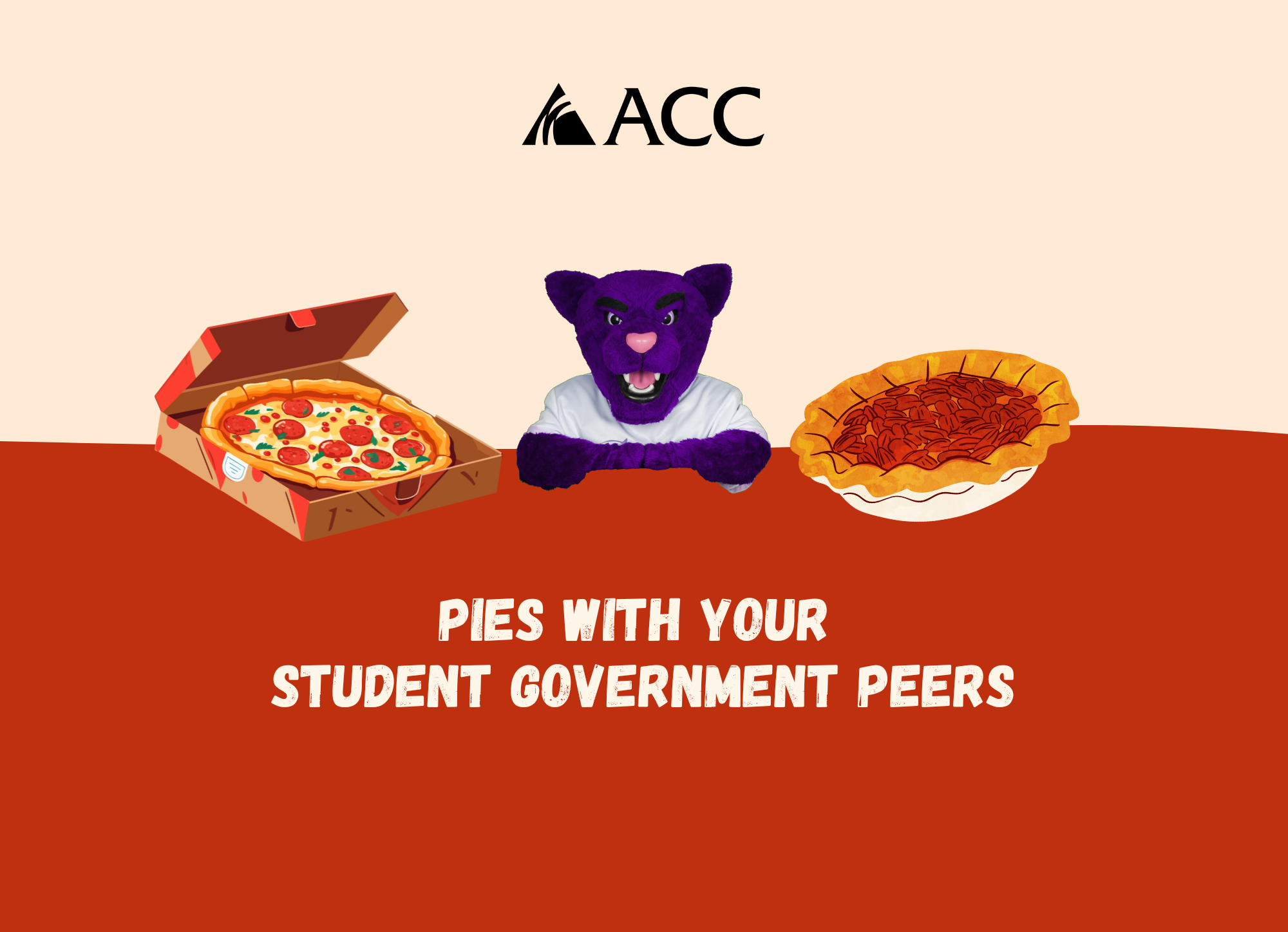 Pies with Your Student Government Peers (pizza and pie clipart, ACC puma mascot, ACC logo)