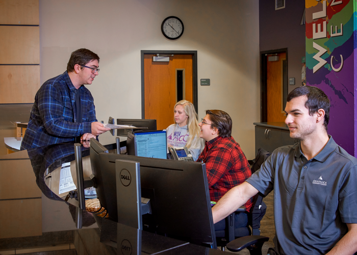 ACC students and staff at the Welcome Center at the Littleton Campus.