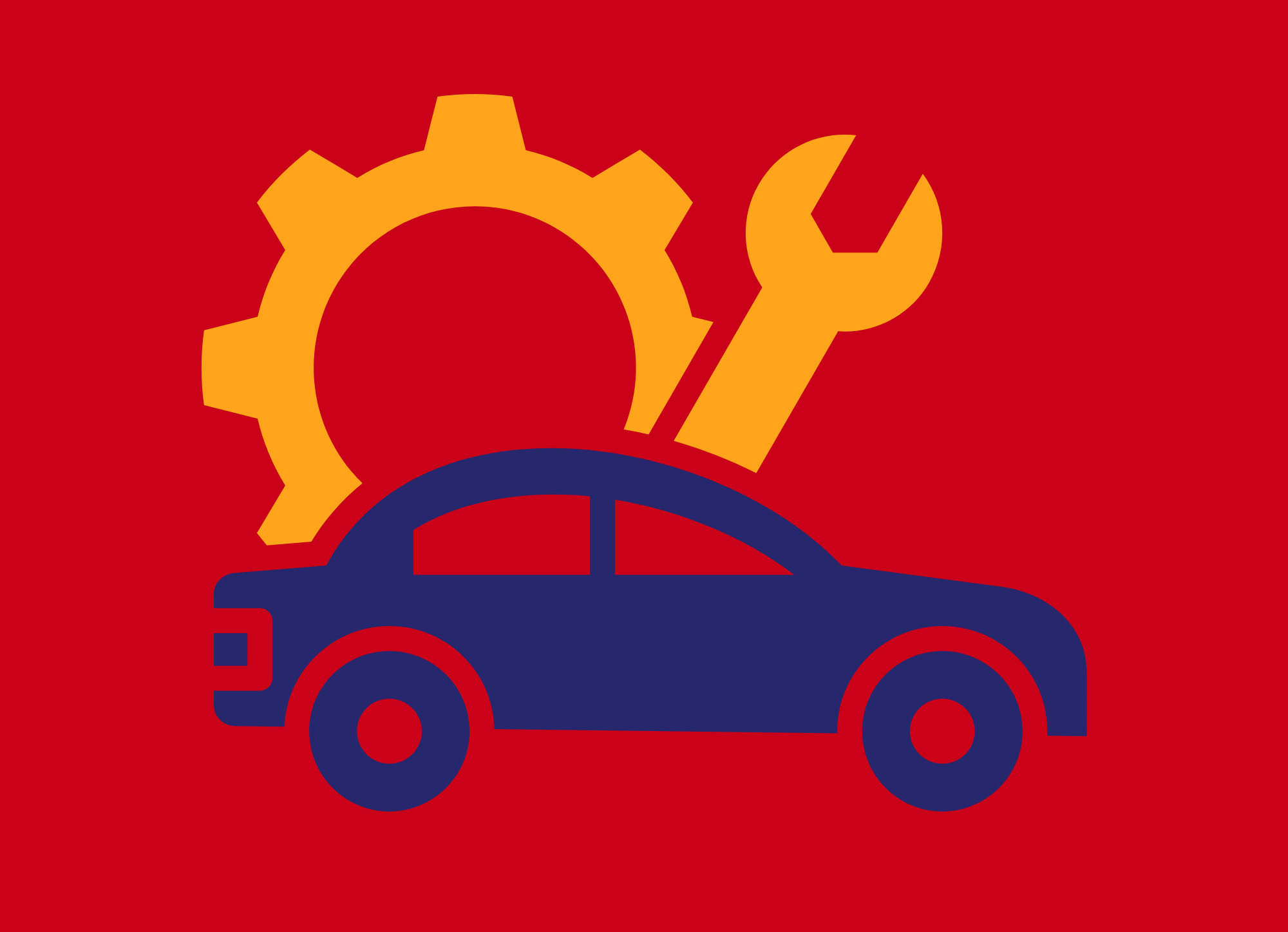 cartoon car and cog and wrench