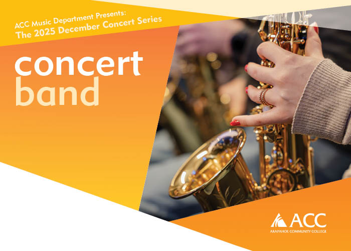 hands holding a saxophone - Concert Band - ACC logo