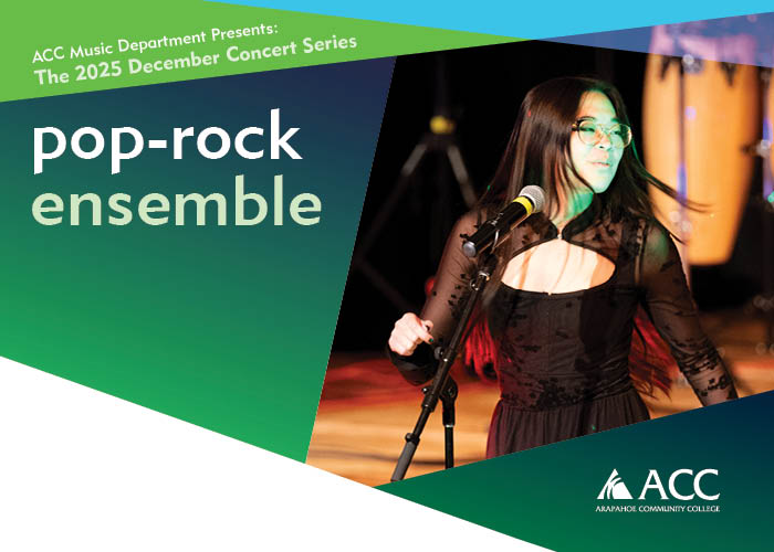 ACC student singing at the Littleton Campus - Pop-Rock Ensemble - ACC logo
