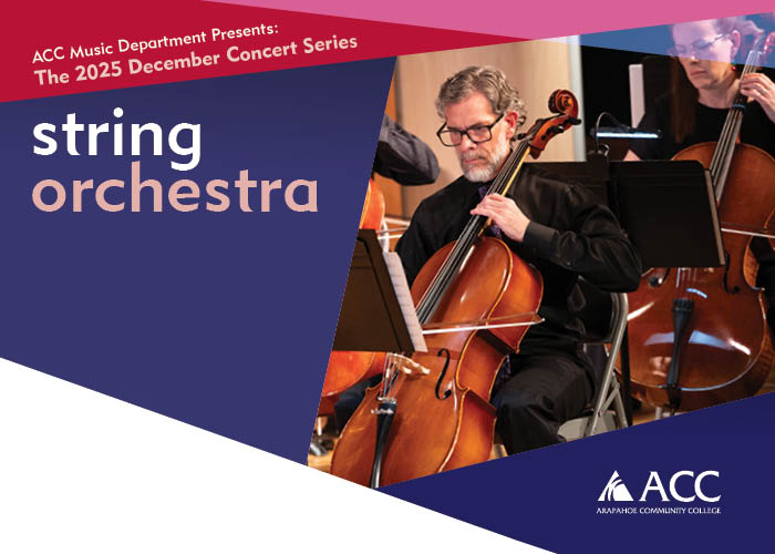 ACC student playing the cello at the Littleton Campus - String Orchestra - ACC logo