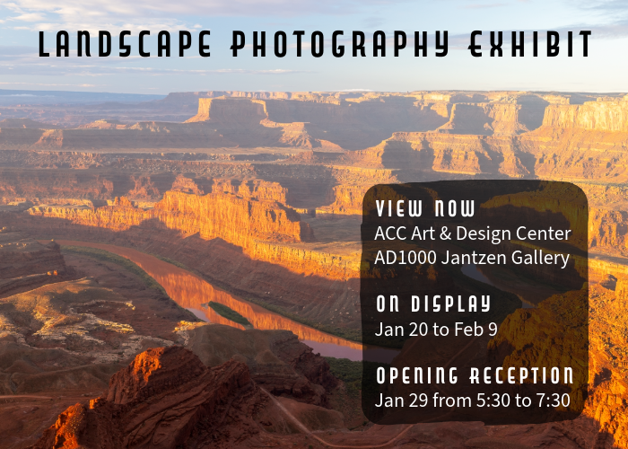 Landscape exhibition event info over image of the Grand Canyon
