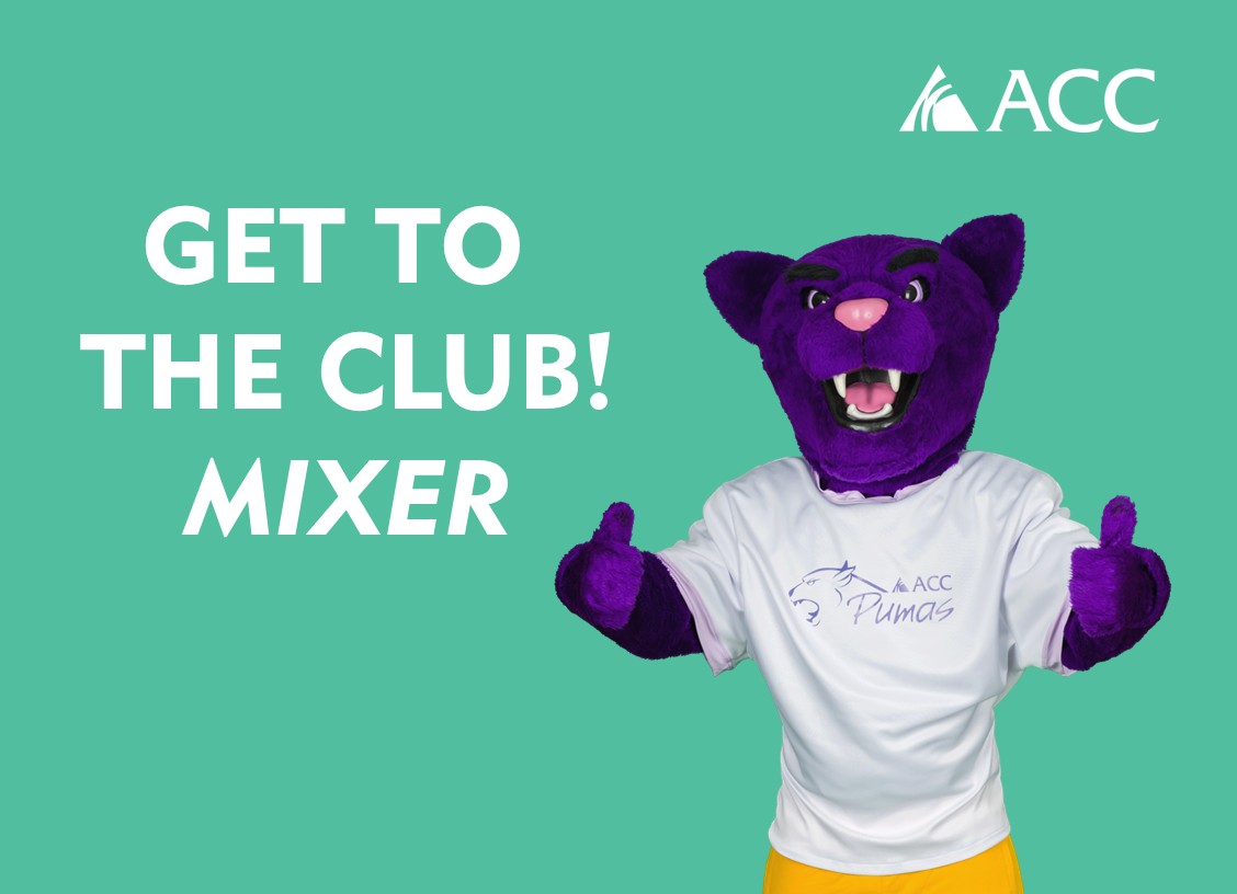 Summit - the purple ACC Puma mascot - ACC logo - Get to the Club! Mixer