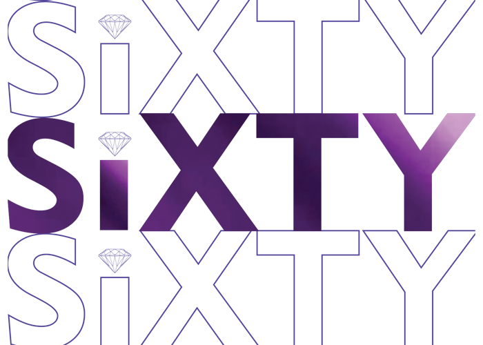 Sixty repeated 3 times - diamond for dot above the "i"