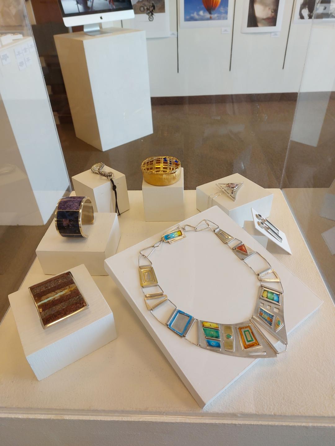 Jewelry made by ACC students on display at Aspen Grove in Littleton, Colorado