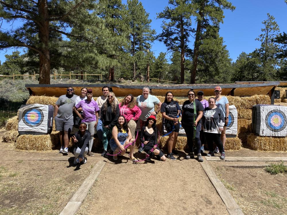 TRIO SSS group photo at archery range in Estes Park