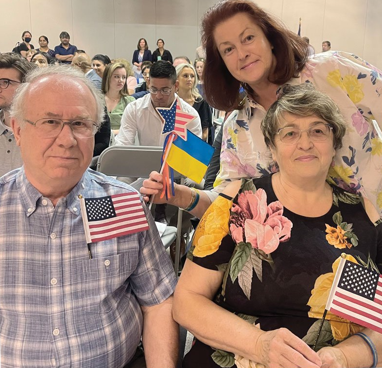 Anatoly and Iryna at their U.S. Citizenship Oath Ceremony with WCP Instructor Victoria Martysh. Photo by Freda Miklin of The Villager