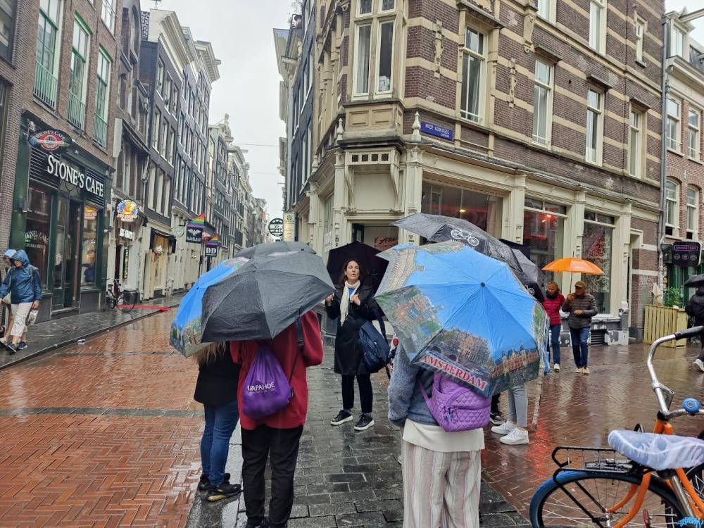 ACC Criminal Justice group touring cities in the rain.