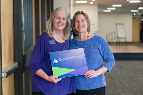 Debbie Shackelford, Coordinator of the Littleton Leadership Academy and Julie Beggs, ACC’s Vice President of Economic Mobility and Workforce Innovation. Debbie Shackelford, Coordinator of the Littleton Leadership Academy and Julie Beggs, ACC’s Vice President of Economic Mobility and Workforce Innovation.