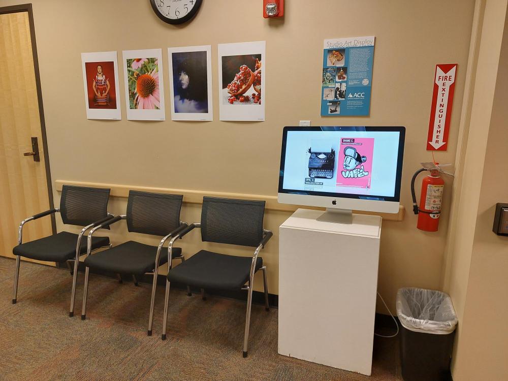 ACC student artwork displayed in the Career Services office at the Littleton Campus.