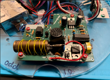 This is what the Geiger Counter looks like fully constructed. The Geiger Tube is the brass tube on the left.