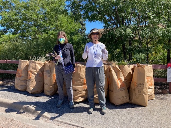 After 3 hours of pulling, kneeling, digging, picking, shoveling, lifting, and watering (and learning!), volunteers filled 13 bags, and the trails at the Denver Audubon Kingery Nature Center were restored to be more welcoming for the greater community of people, animals, and plants!