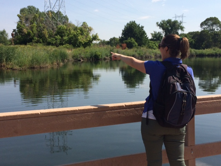 Kate Hogan pointing out Beaver Lodge