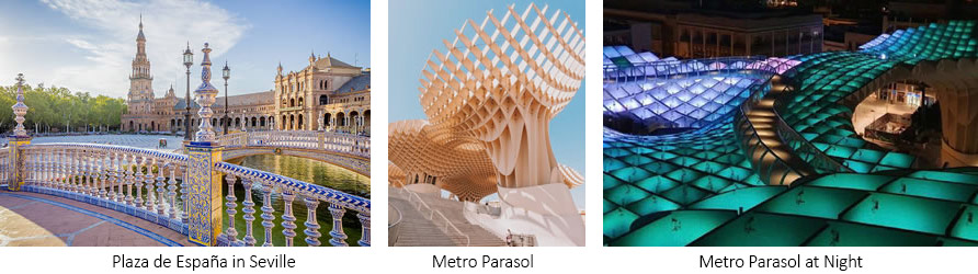 Plaza de España in Seville - Metro Paraso - Metro Parasol at Night