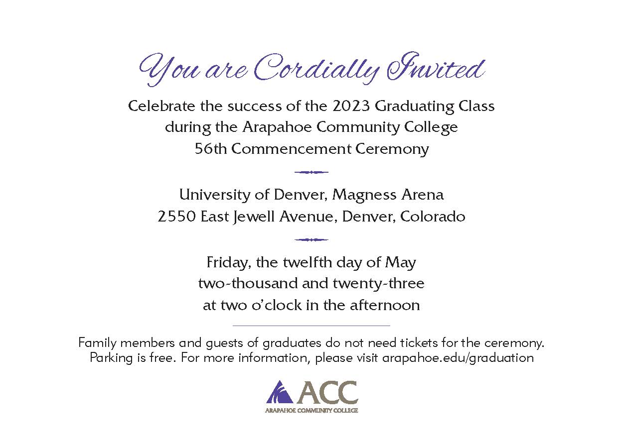 Arapahoe Community College Commencement Announcement 2023 (traditional)