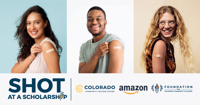 students with bandaids on arms - flyer for Shot at a Scholarship program