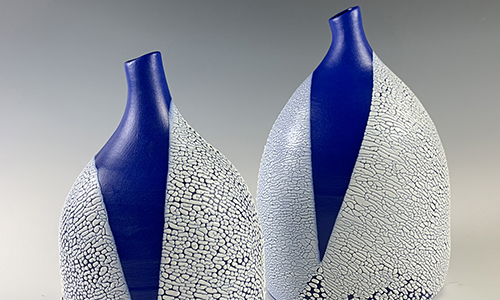 Blue and white stoneware vases by Annette Robin