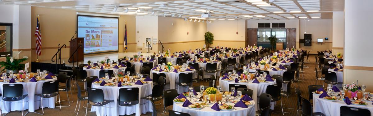 Arapahoe Community College Summit Room set up for large banquet event.