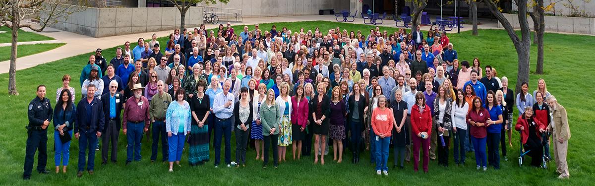 ACC staff photo - employees on the west lawn at the Littleton Campus.