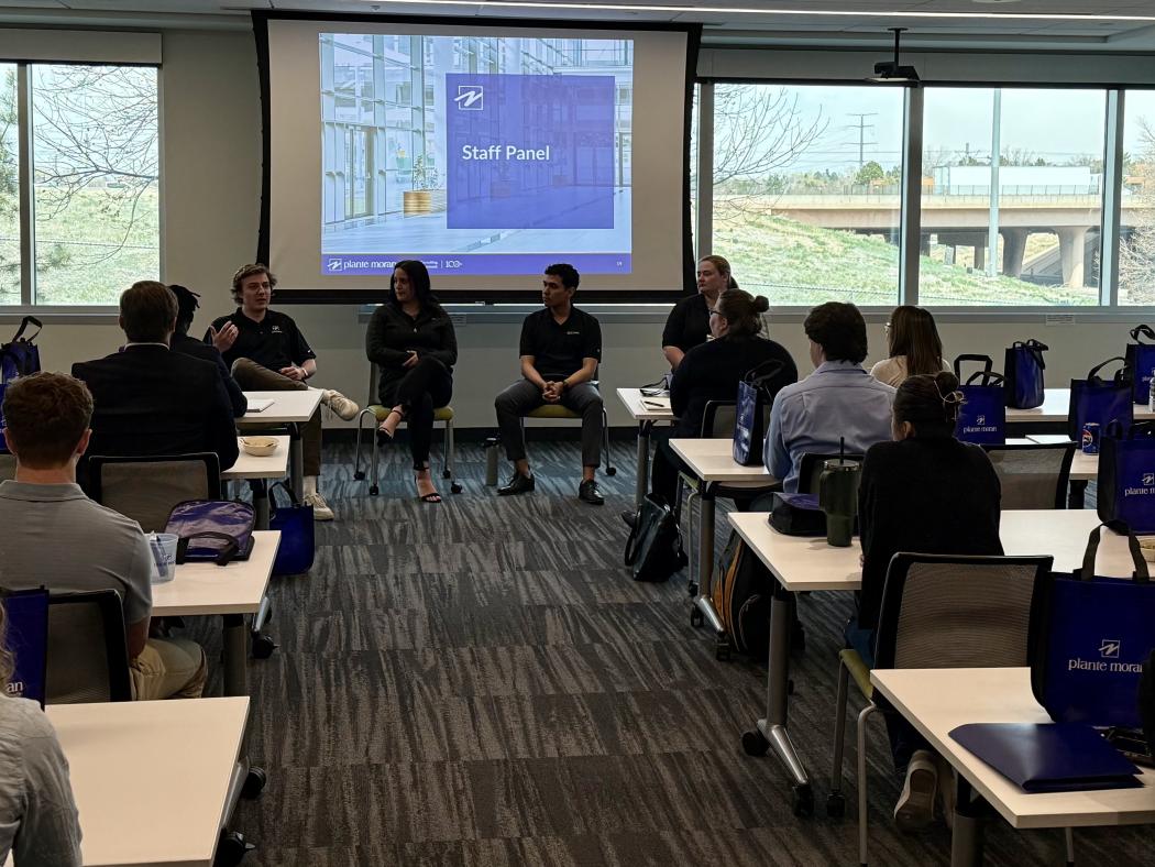 Students from ACC and Red Rocks at a lunch & learn event at Plante Moran Job Shadow event