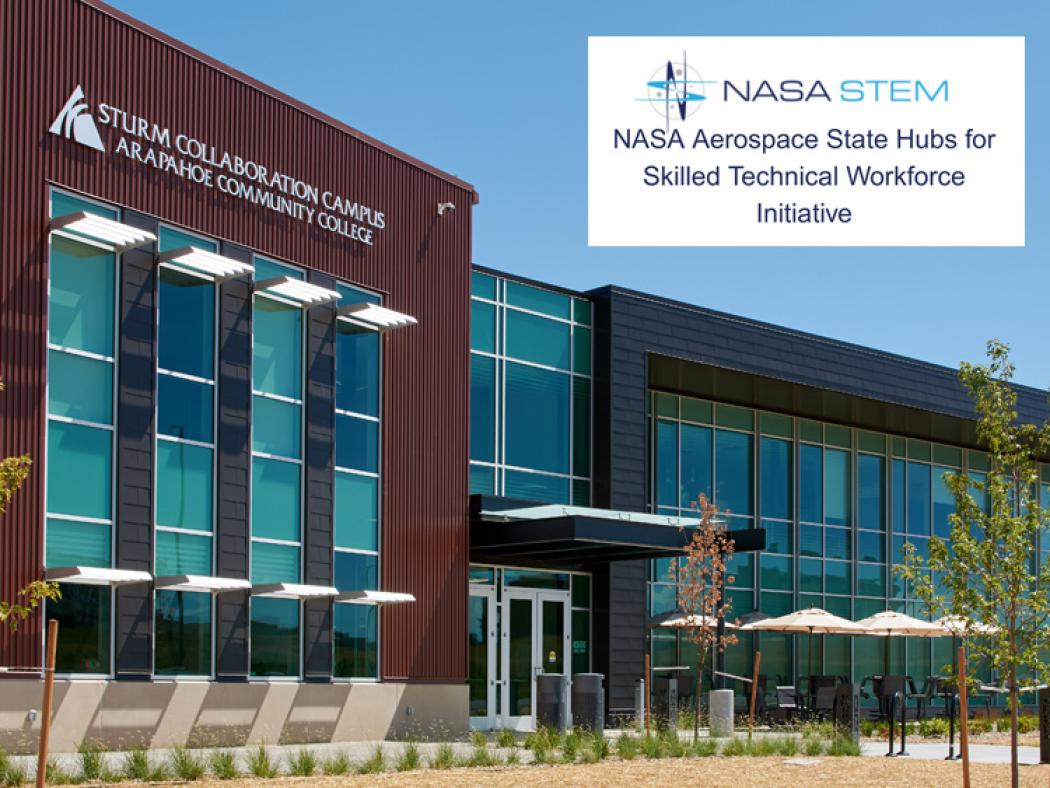 ACC Sturm Collaboration Campus at Castle Rock campus building and NASA STEM hubs logo 