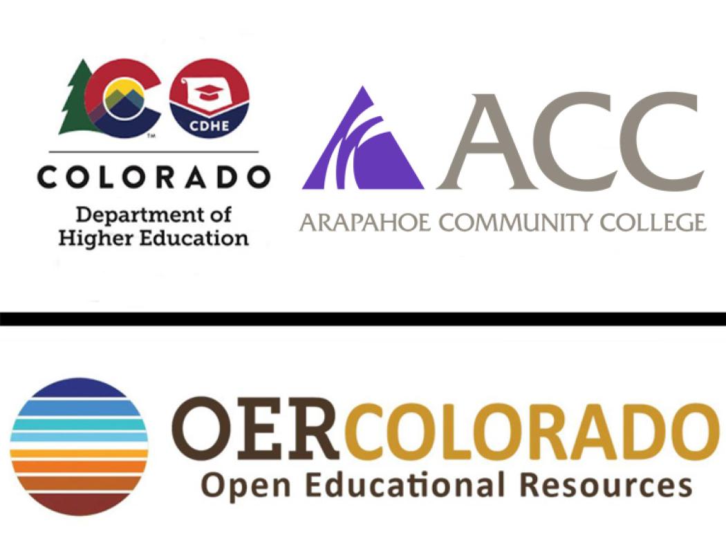 OER Colorado logo, ACC logo, CDHE logo
