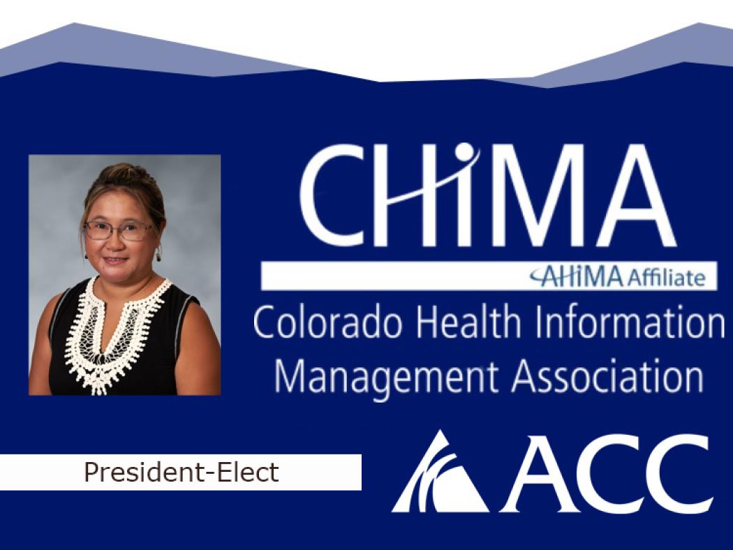 ACC HIT/HIM Program Chair Christine Tomas, ACC logo, CHIMA logo