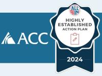 ACC logo next to ALL IN Highly Established Action Plan 2024 badge