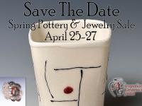 Save the Date - Spring Pottery & Jewelry Sale April 25-27 - piece of pottery and Arapahoe Ceramics Guild logo