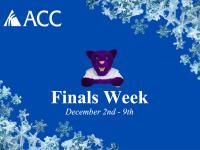 ACC logo - Finals Week December 2-9 - Summit the ACC Puma mascot and snowflakes on the border