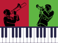 Jazz figures over piano keys