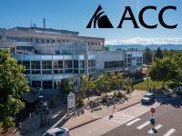 ACC Littleton Campus main building aerial shot with ACC logo