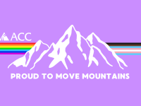 ACC logo, mountains, Proud to Move Mountains on purple background