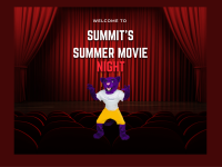 Summit's Summer Move Night - Summit, ACC's Puma Mascot, in front of red curtains