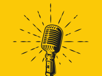 cartoon microphone on yellow background