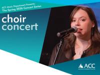 ACC student singing, ACC Choir Concert flyer - ACC logo