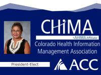 ACC HIT/HIM Program Chair Christine Tomas, ACC logo, CHIMA logo