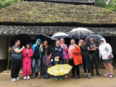 Ceramics students on tour in the rain - no stopping us! Japan 2018