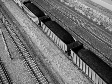 Aerial view of train and railroad tracks in black and white. Photo by Frank Trunzo, ACC photography student.