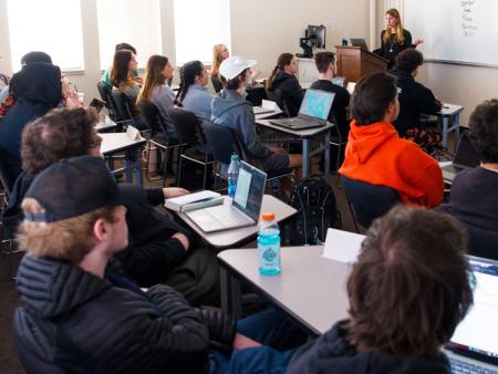 ACC students in a classroom during lecture at the Littleton Campus.