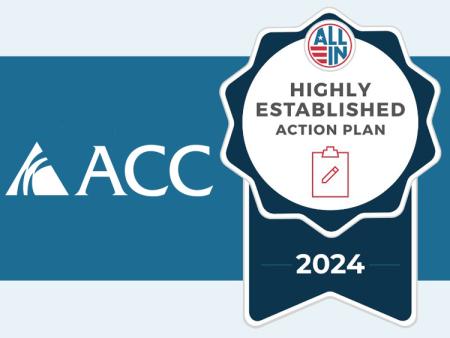 ACC logo next to ALL IN Highly Established Action Plan 2024 badge
