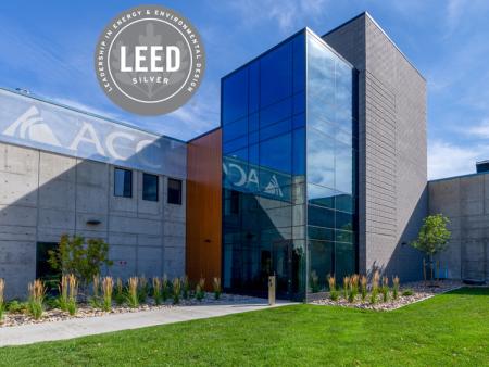 ACC's Health Innovation Center at the Littleton Campus with the LEED logo