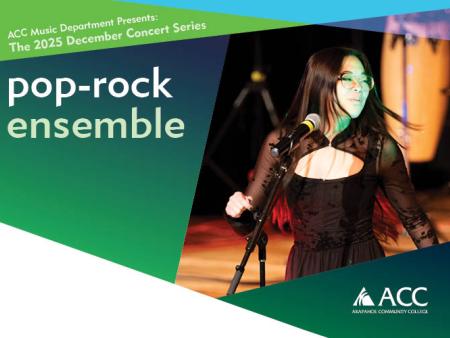 ACC student singing at the Littleton Campus - Pop-Rock Ensemble - ACC logo