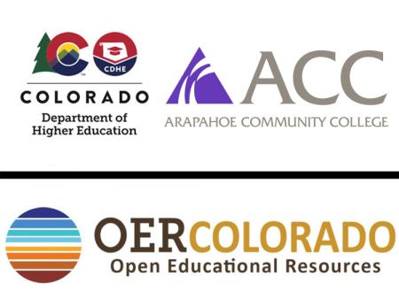 OER Colorado logo, ACC logo, CDHE logo