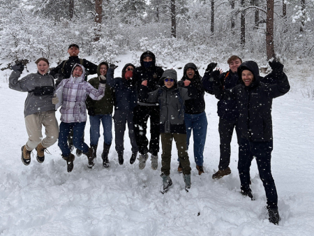 ACC Microbiology Honors Research Team posing for picture in the snow.