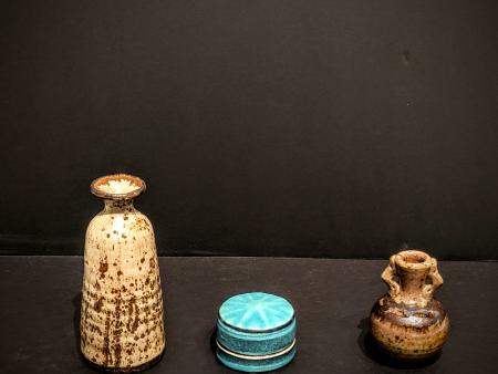 McKinnell, Jim - Left: 252 - 1950's Stoneware Middle: 253 - Teal Jar Right 254 - Mini Stoneware Vase