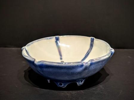 McKinnell - Opalescent Flower Footed Blue Bowl